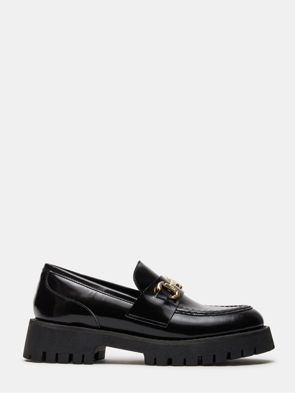 Steve Madden Lando Black Leather Platform Loafer in Black - Picture 2 of 9